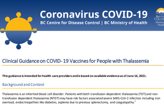 Clinical Guidance on COVID- 19 Vaccines for People with Thalassemia